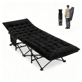 Black Foldable Heavy Duty Camping Cot 330LBS, Portable Outdoor Sleeping Bed with Cushion & Carry Bag for Camping Office Nap (Option: Default Title)